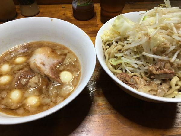「エビつけ麺小うずらヤサイニンニクアブラ」@蓮爾 新町一丁目店の写真