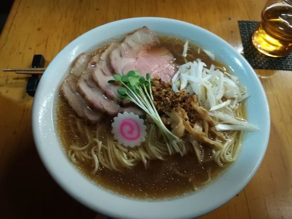 「はまぐり×牡蠣ラーメン（醤油）1080円、大盛り（クーポン無料)」@麺酒処 ふくろうの写真