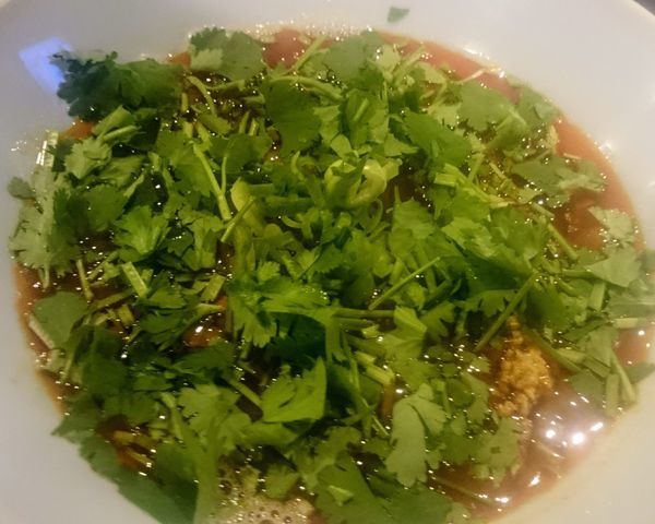 「パクチー勝浦タンタン麺（金曜限定）＋半ライス」@九十九里煮干つけ麺 志奈田の写真