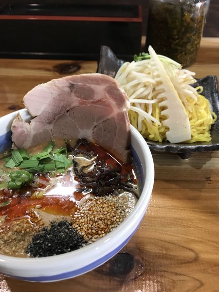 「胡麻ラー味噌タンタンつけ麺（辛さ普通、＋ライス、あつもり）」@麺処 雀尊の写真