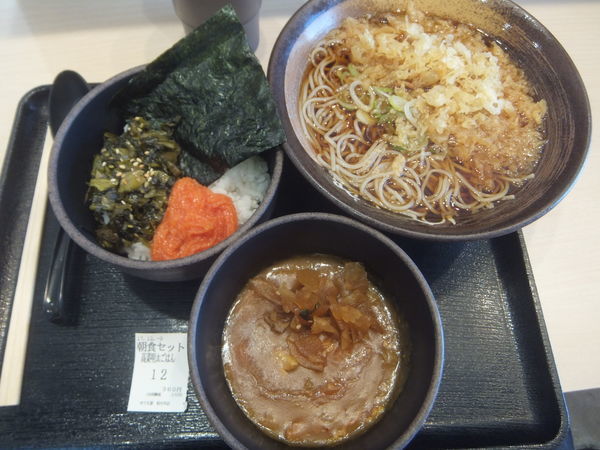 「朝そば(明太高菜)360円＆クーポンでカレールー無料」@ゆで太郎 柏大井店の写真