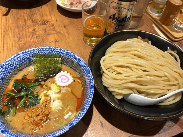 「特製坦々つけ麺の麺大盛と小瓶ビール」@六厘舎 大崎店の写真