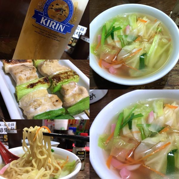 「のどごし＋塩だれキャベツ＋むねBIG串＋野菜タンメン」@豊後高田どり酒場 三鷹南口駅前店の写真