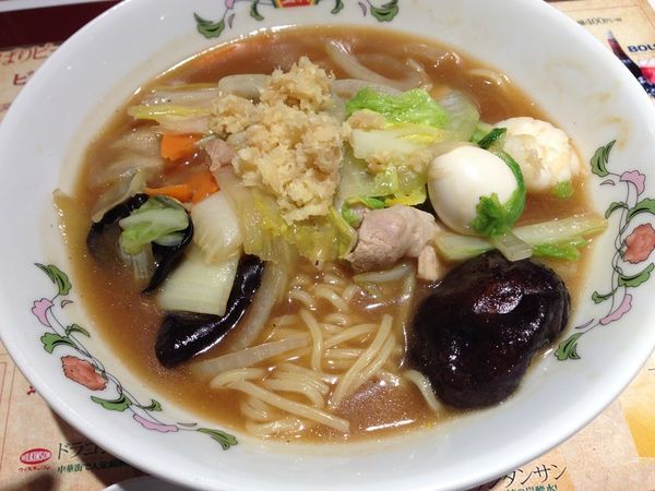 「五目あんかけラーメン(フェアセットA:餃子3個+杏仁豆腐付)」@餃子の王将 京成曳舟駅前店の写真