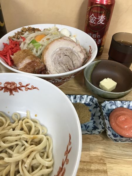 「わりと辛い汁なし　明太マヨ　魚粉」@ラーメン 登良治郎の写真