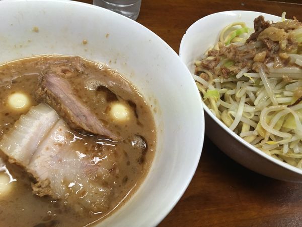 「えびつけ麺小うずら ヤサイニンニクアブラ」@蓮爾 新町一丁目店の写真