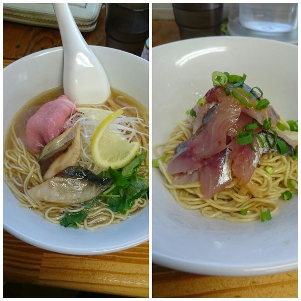 「塩煮干しそば+あじそば」@中華そば よしかわの写真