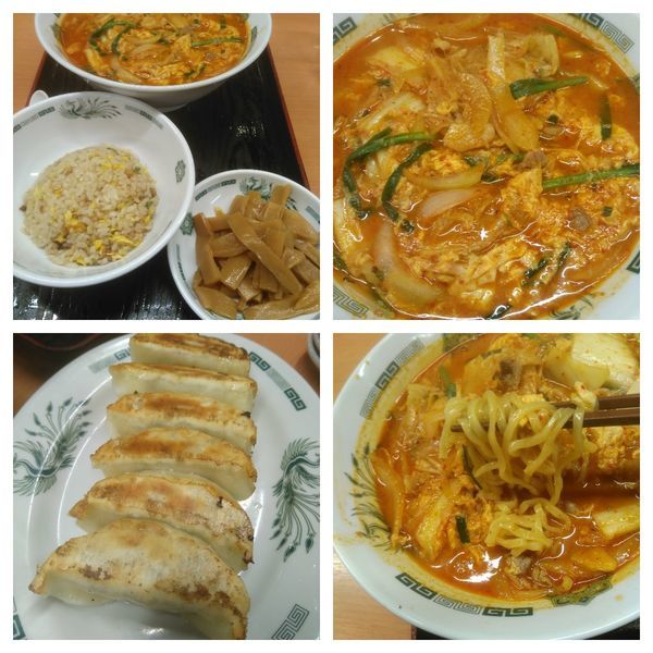 「チゲ味噌半チャーハンセット＋味付けメンマ」@日高屋 大和田店の写真