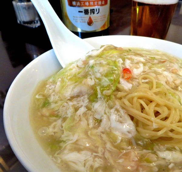 「蟹肉辨麺(950円)+一番搾り」@広東料理 聚英の写真
