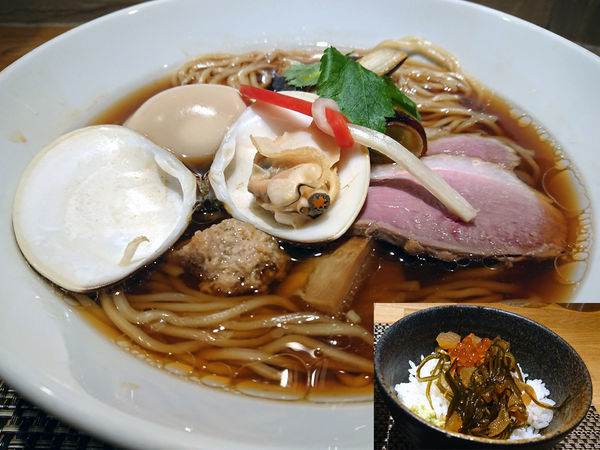 「限定 蛤と鴨の特製らぁめん+寿セット」@生粋 花のれんの写真