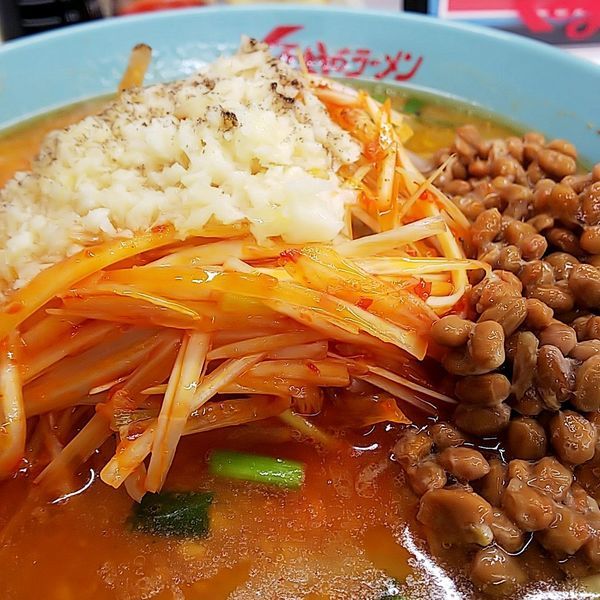 「ネギ味噌ラーメン（ニンニク多め）＋納豆」@くるまやラーメン 東村山店の写真