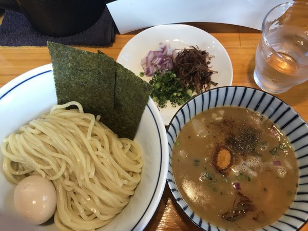 「辛つけそば(並)、ねぎトッピング、味玉サービス」@麺屋 清の写真