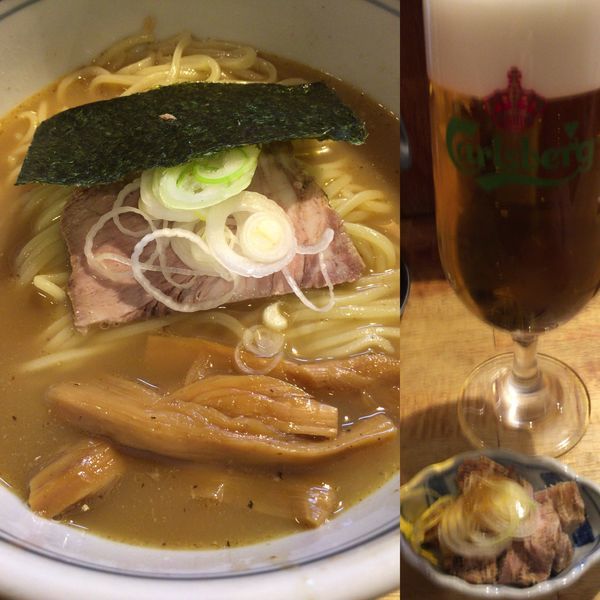 「らーめん ¥650 & カールスバーグ(生) ¥430」@こうかいぼうの写真