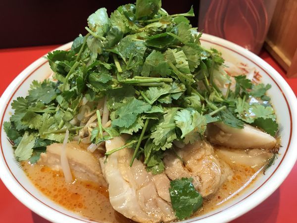 「スパ辛ラーメン 750円 パクチー 100円 豚1枚 90円」@ラーメン 風らいぼうの写真