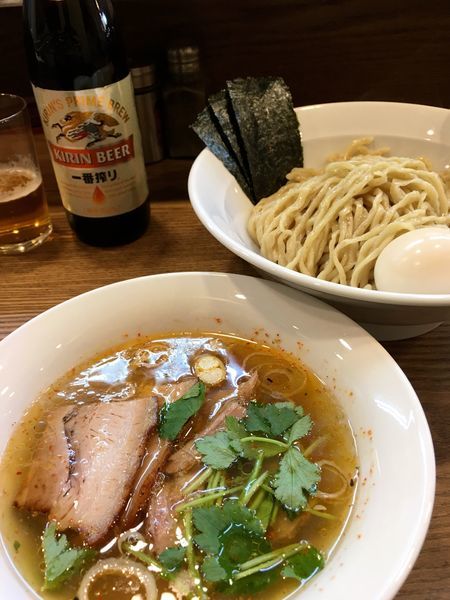 「キリン一番搾り小ビン＋特製塩つけめん」@らぁめん山と樹の写真