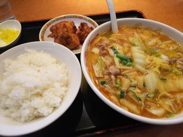 「スタミナラーメンセット小(ライス＋唐揚げ）」@天理スタミナラーメン 本店の写真
