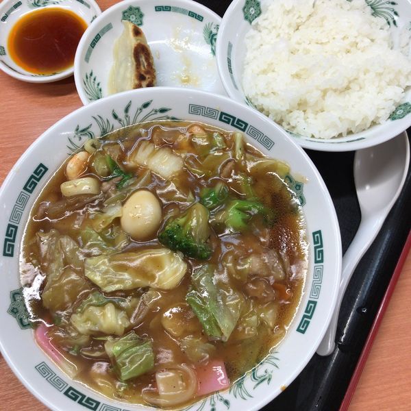 「五目あんかけ餃子セット 680円+ライス」@日高屋 川越岸町店の写真