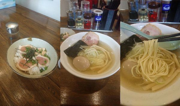 「『煮玉子らーめん 塩+鶏たたき丼(￥750+280)』」@上州地鶏らーめん まるわの写真