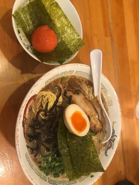「お昼の定食 細麺大盛り 明太子めし付き730円」@九州らーめん 南木商店の写真
