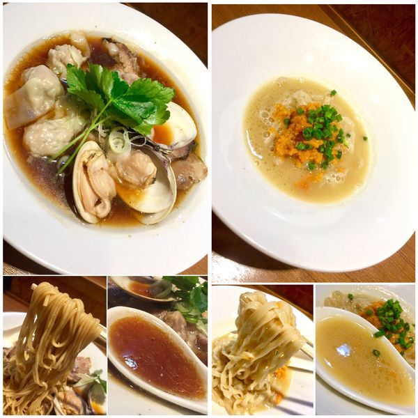 「【二周限定】活はまぐりとイベリコ豚のワンタン麺＋ウニと鴨‥」@寿製麺よしかわ 川越店の写真