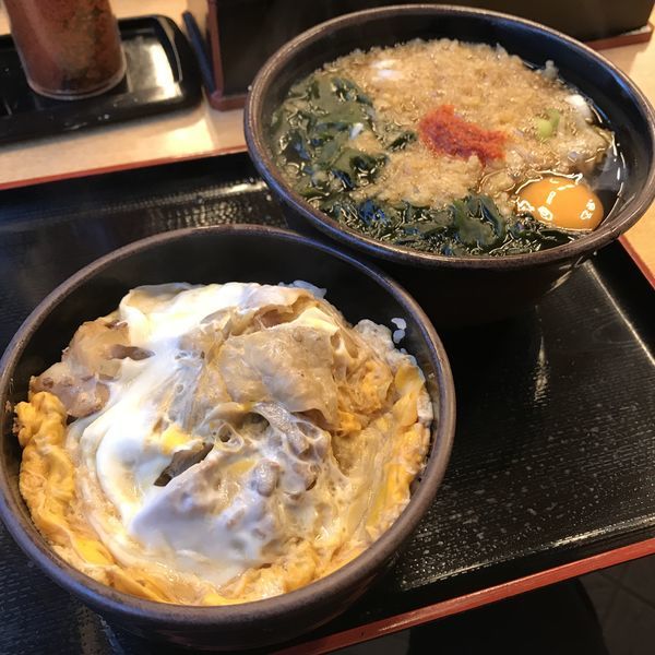 「【店舗限定】当店限定メニュー（￥580）＋生玉子（クーポン）」@ゆで太郎 芝店の写真