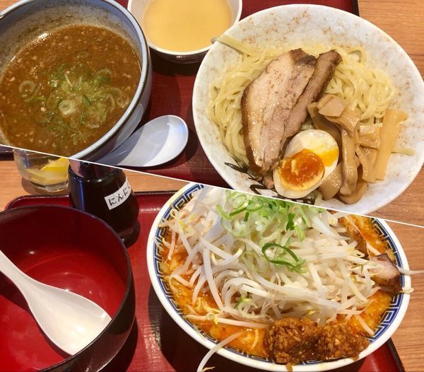 「もりそば並250g温盛り¥780/赤富士ラーメン¥800」@優勝軒 麺や十兵衛 所沢店の写真