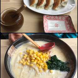 白味噌ラーメン721円+手作りギョーザ464円