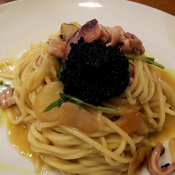 「【名物！ムサコ式パスタ】イカの塩辛のペペロンチーノ」@ラーメン カワタカの写真