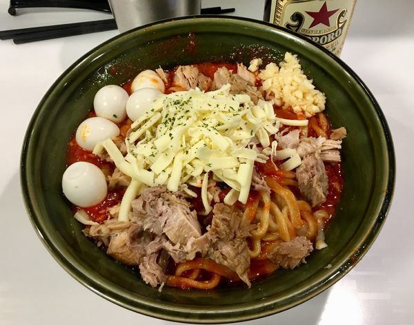 「F系アラビアータ【限定】小+うずら+チーズ」@ハイパーファットンの写真