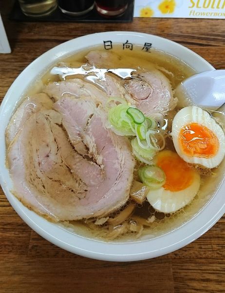 「チャーシューメン&煮玉子」@青竹手打ちラーメン 日向屋の写真