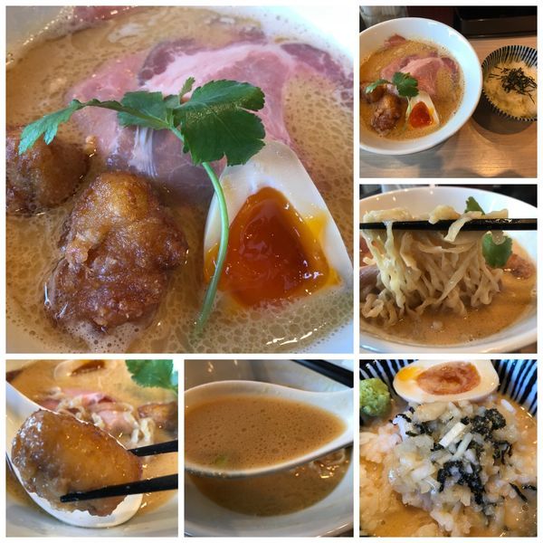 「【限定】あん肝と白子の中華そば 鮟鱇の唐揚げ添え880円＋飯」@寿製麺よしかわ 坂戸店の写真