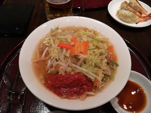 「3/12タンメン辛+餃子+生ビール中ジョッキ2,052円」@餃子とタンメン 天の写真