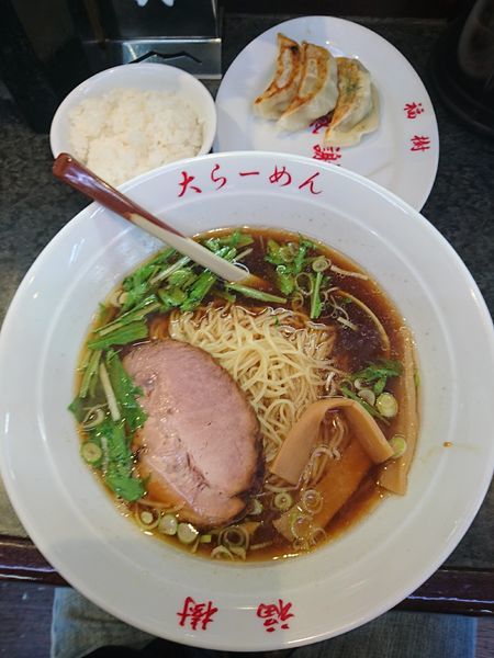 「中華そば 大盛 500円 餃子セット 200円」@大らーめん 福籠の写真