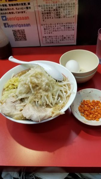 「ラーメン(麺少な目、野菜少な目、ニンニクショウガアブラ、辛アゲ別」@千里眼の写真