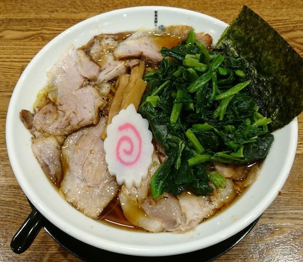 「生姜醤油チャーシューめん＋ほうれん草」@新潟長岡らーめん みずさわ 東川口店の写真