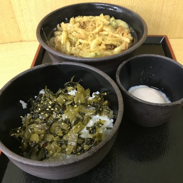 「朝定食B（￥360）＋かき揚げ（クーポン）」@ゆで太郎 大森入新井店の写真