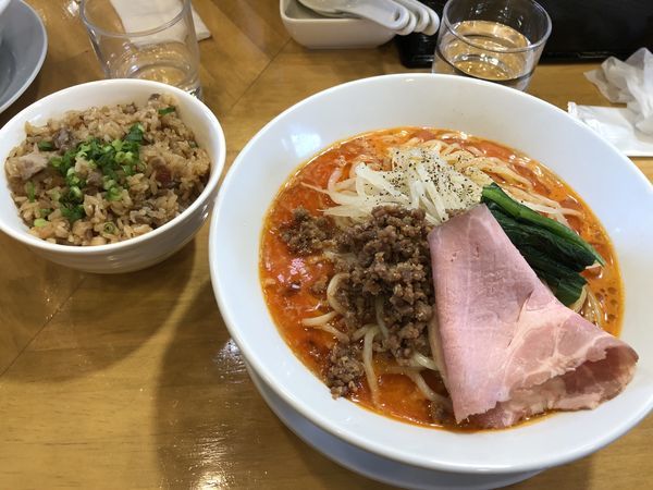 「【限定】冷し担々麺（大盛）＋ランチセット」@自家製中華そば 麺の虜の写真