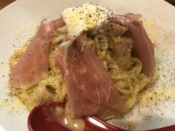 「【気まぐれ限定】生ハムカルボナーラ」@ラーメン カワタカの写真