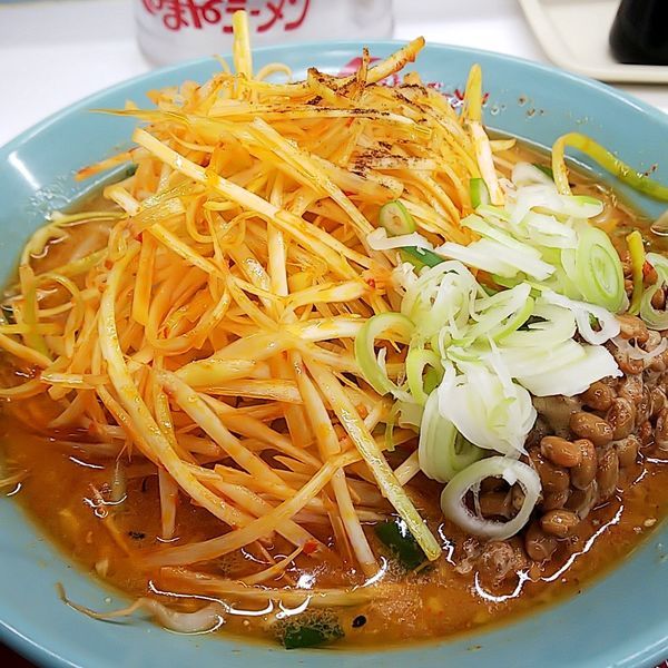 「ネギ味噌ラーメン＋納豆」@くるまやラーメン 東村山店の写真