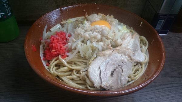 「麺増し・大小・汁なし(ヤサイアブラベニ)￥８２０」@ラーメン二郎 横浜関内店の写真