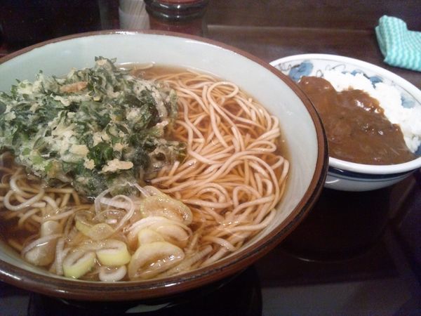 「そば定食（ミニカレー）+春菊天」@船堀そば 文殊の写真