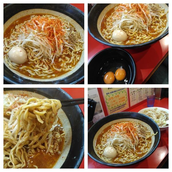「辛いラーメン（辛３倍、シビレ、トウガラシ、豚１枚卵Ｃ）生卵２」@麺屋 桐龍の写真