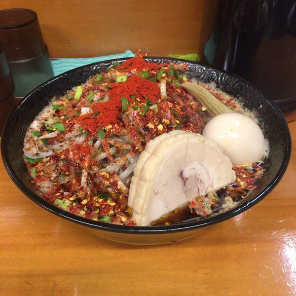 「蠍味玉ラーメン 辛さ痺れ増し増し もやし増し」@Japanese soba Noodles 蠍の写真