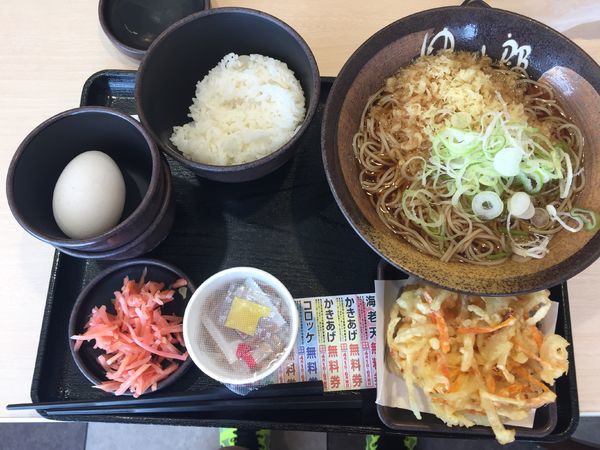 「朝食セット納豆+温そば+かき揚げ（チケット）　360円」@ゆで太郎 入間宮寺店の写真