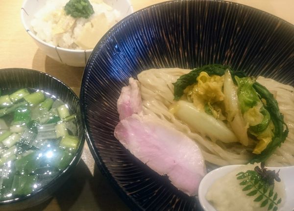 「富士幻豚のつけそば（限定１５００円）＋タケノコご飯」@饗 くろ㐂の写真