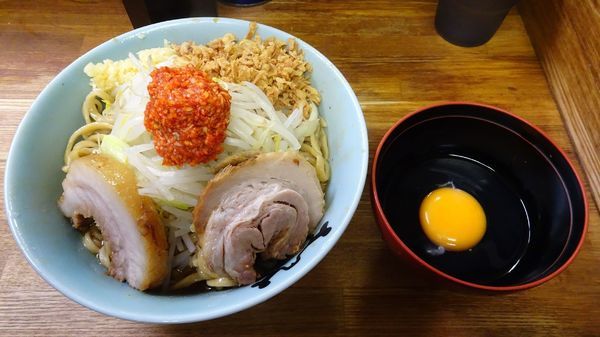 「小ラーメン（780円）＋汁なし（100円）＋ニンニクジャン」@ラーメン二郎 新小金井街道店の写真