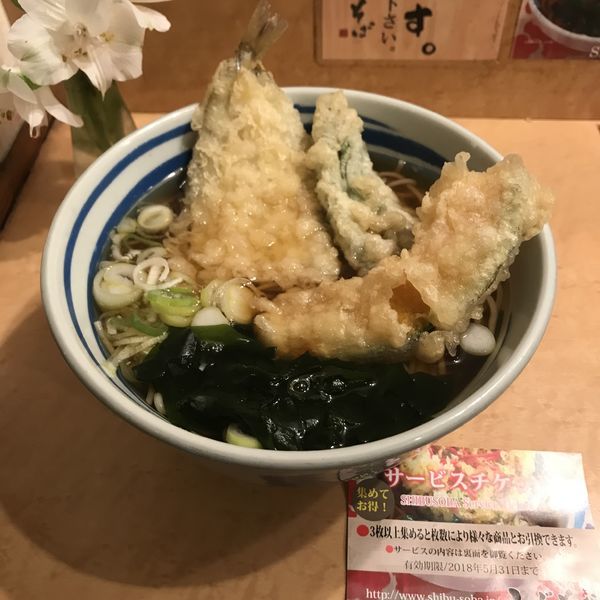 「【季節限定】白身魚と野菜のおすすめ天そば（￥480）」@しぶそば 蒲田店の写真