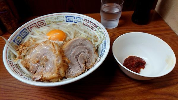 「汁なし(麺硬め・少なめ)、辛味噌」@ラーメン二郎 亀戸店の写真