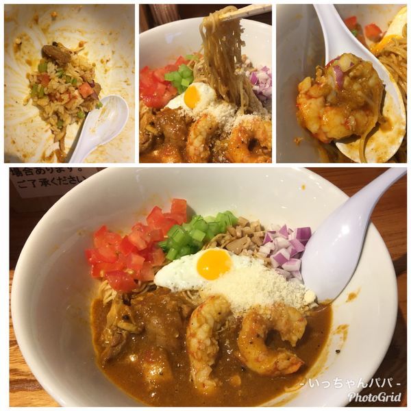 「4月限定】海老カレーまぜそば 980円 小ライス 100円」@神田らぁめん 悠 HARUKAの写真