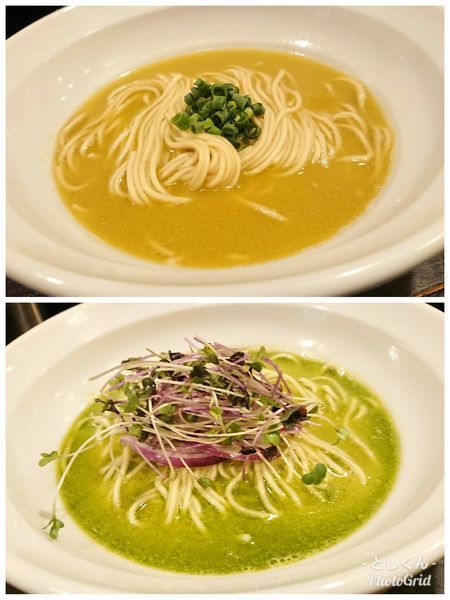 「牡蠣そば（ハーフ）＋浅蜊ニラそば（ハーフ）」@灰汁中華 丿貫 福富町本店の写真